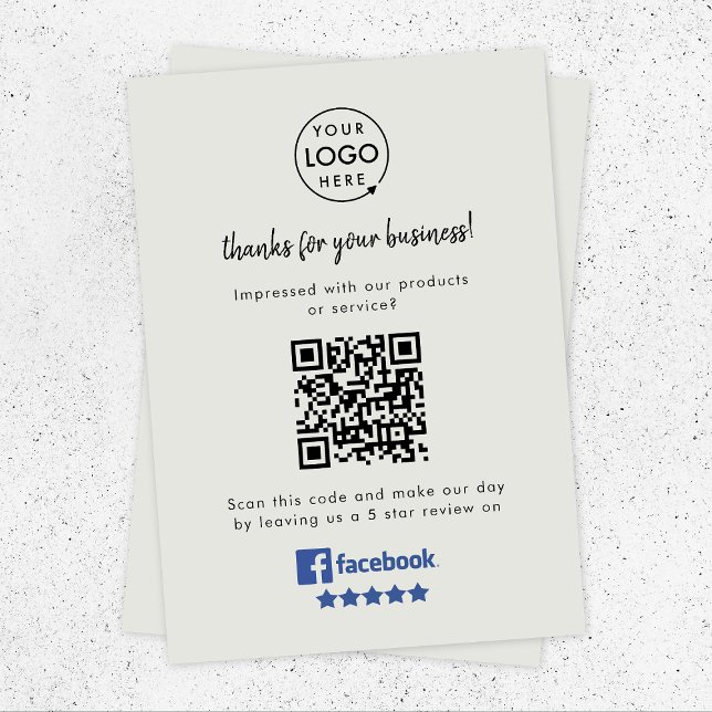 Facebook Review Link QR Code Grey Business Reviews Enclosure Card (Gain Facebook reviews & grow your business with this rating request editable enclosure insert card.)