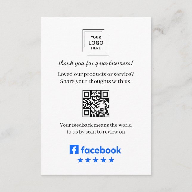 Facebook Review QR Customer Feedback Insert Card (Front)