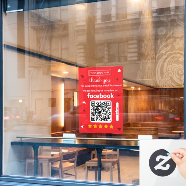 Facebook Review Request Card with Logo and QR Code (Cafe Window)