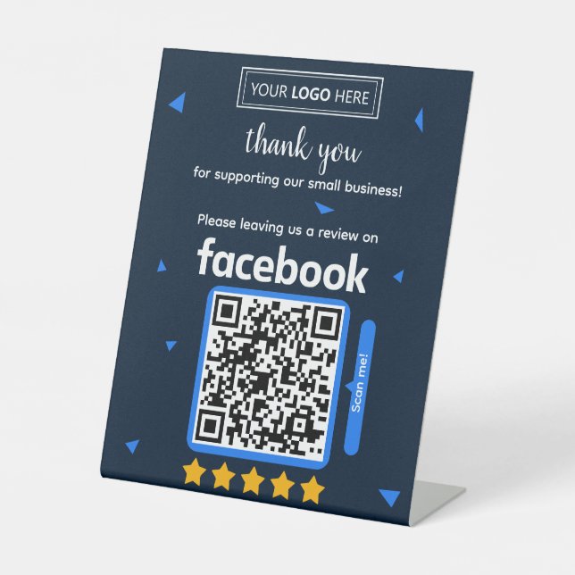 Facebook Review Request Card with Logo and QR Code Pedestal Sign (Front)