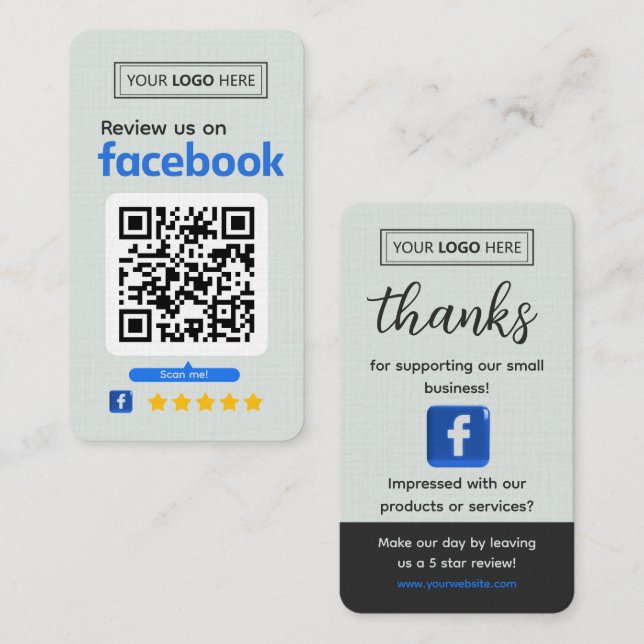 Facebook Review Request Pale Green Business  Card (Front/Back)