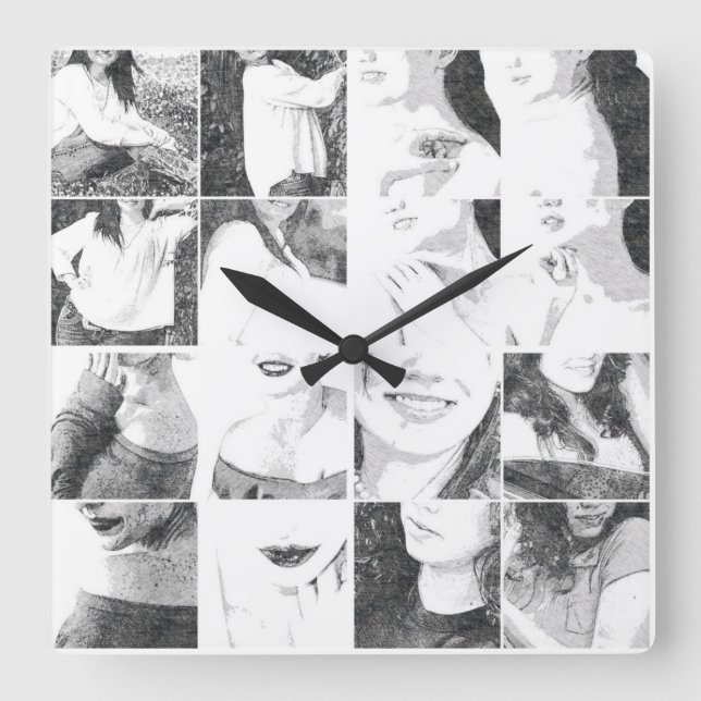 Faceless Collage Square Wall Clock (Front)