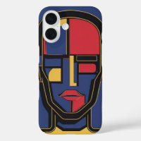faceless figure with a bold, geometric form