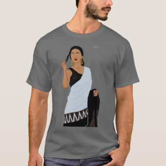 Faceless Indian woman in saree and sleeveless blac T-Shirt