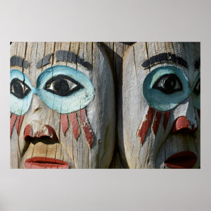 Faces Of A Totem Pole, Alaska Poster