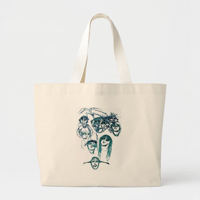 faces print white large tote bag (Front)
