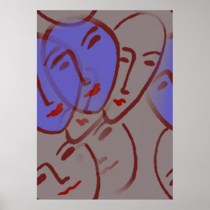 Faces With Blue Poster