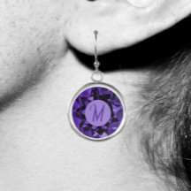 Faceted Amethyst Print Monogrammed Earrings