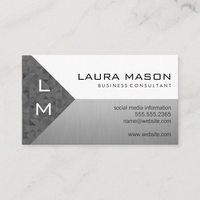 Faceted Geometric Silver White Business Card (Front)