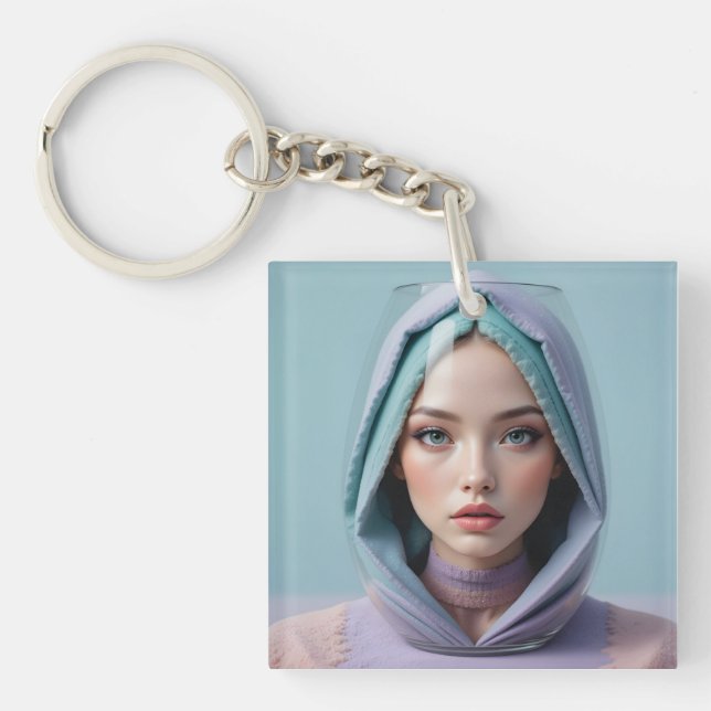 Faceted Sand Art Woman Key Ring (Front)