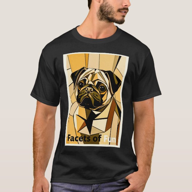 Facets Of Fun Geometric Pug Art T-Shirt (Front)