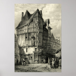 Fachwerk House Tress Jesse Joigny Vintage Scene Poster