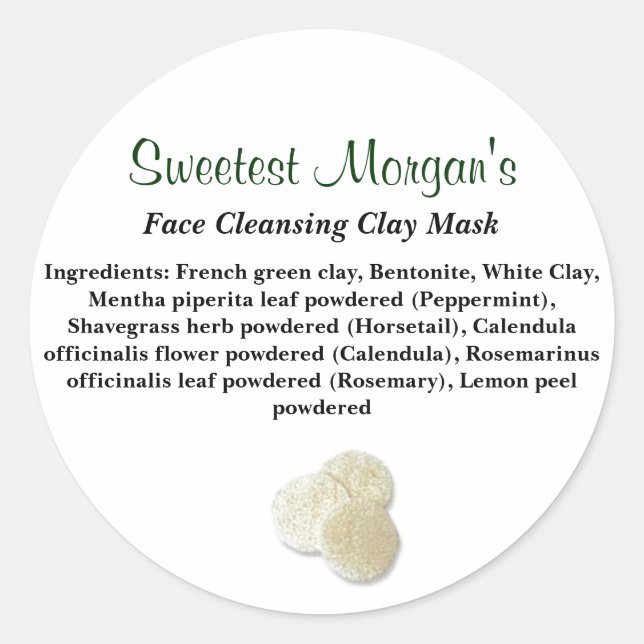 Facial Cleansing Clay Mask Ingredients Round Label (Front)