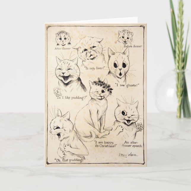 Facial Expressions of Various Cats, Louis Wain Card (Front)