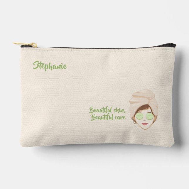 Facial Spa Day Beige Accessory Pouch (Front)