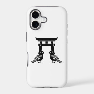 Facing doves and Torii