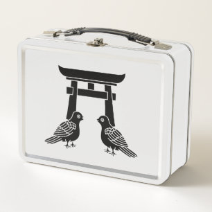 Facing doves and Torii Metal Lunch Box