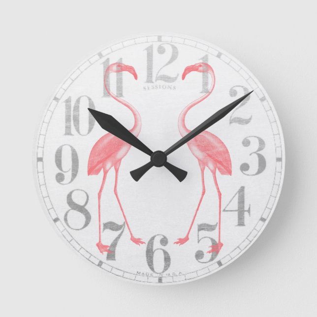 Facing Flamingos Round Clock (Front)