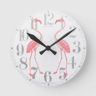 Facing Flamingos Round Clock