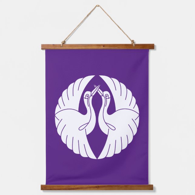 Facing white cranes hanging tapestry (Front)