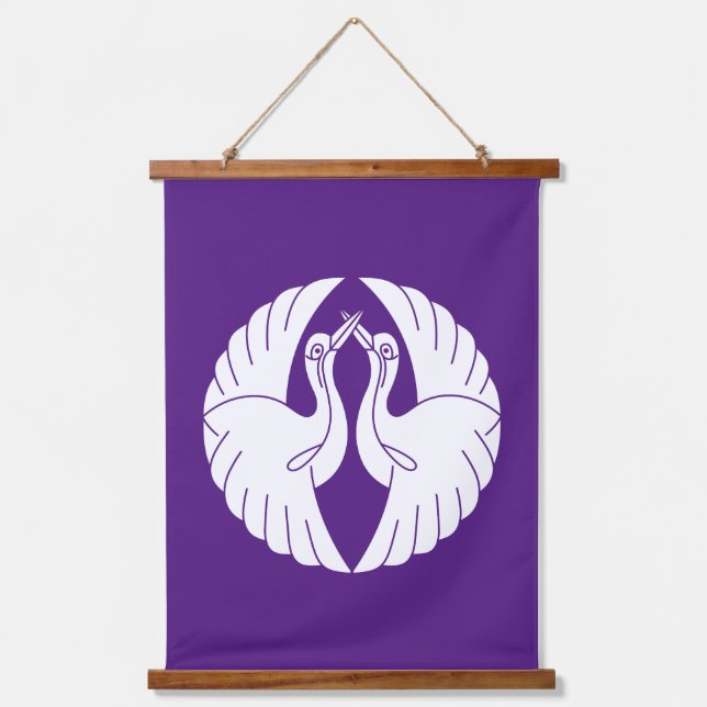 Facing white cranes keychain hanging tapestry (Front)