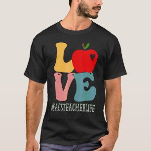 Facs Teacher Love Apple Groovy Retro Cute Back To  T-Shirt