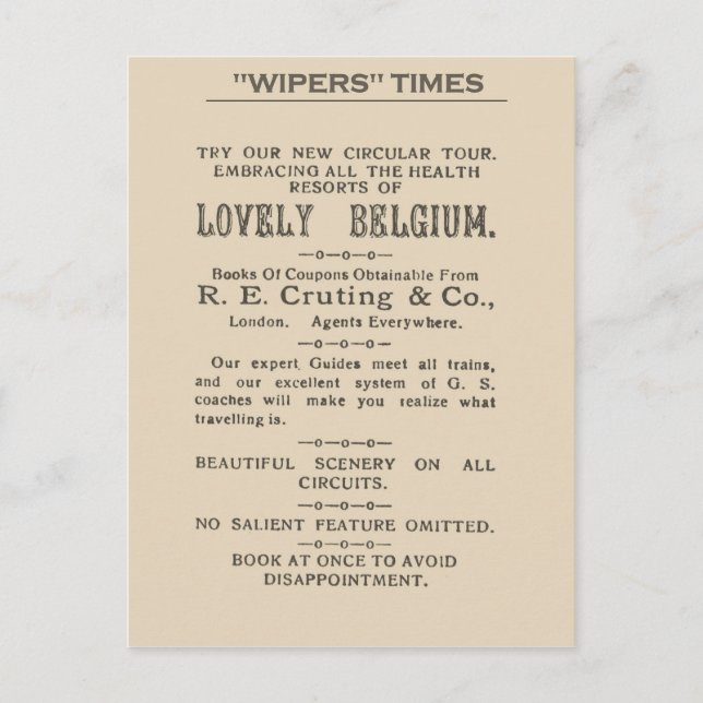 Facsimile Extract from the Wipers Times 1916 Postcard (Front)