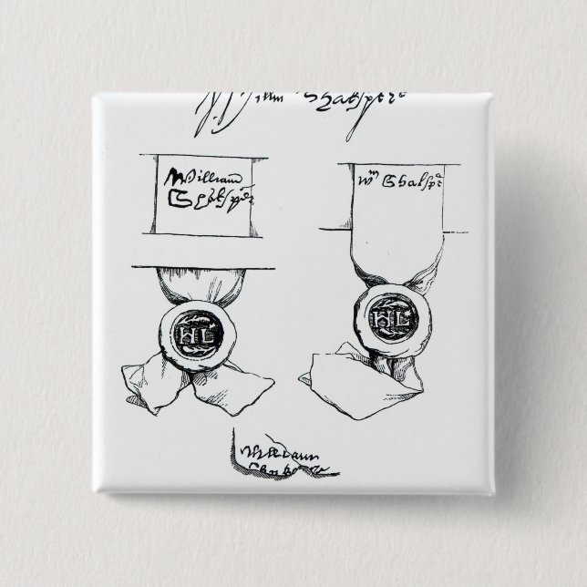 Facsimiles of William Shakespeare's signature 15 Cm Square Badge (Front)