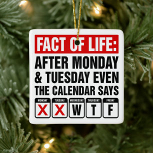 Fact of Life Calendar Says WTF Humour Ceramic Ornament