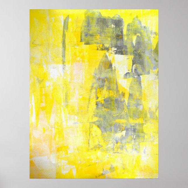 'Factor' Gray and Yellow Abstract Art Poster Print (Front)