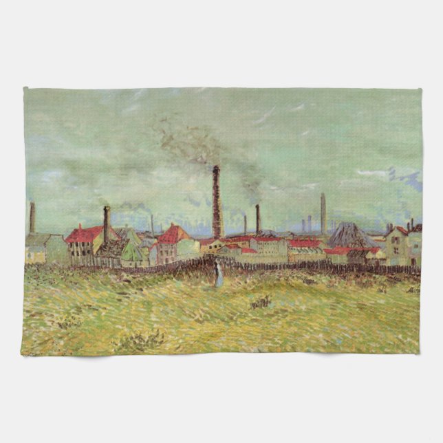 Factories at Asnieres by Vincent van Gogh Tea Towel (Horizontal)