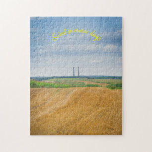 Factory chimneys with yellow field jigsaw puzzle