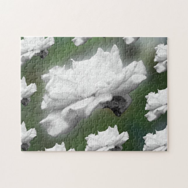 Fade to Green, white rose digital collage Jigsaw Puzzle (Horizontal)