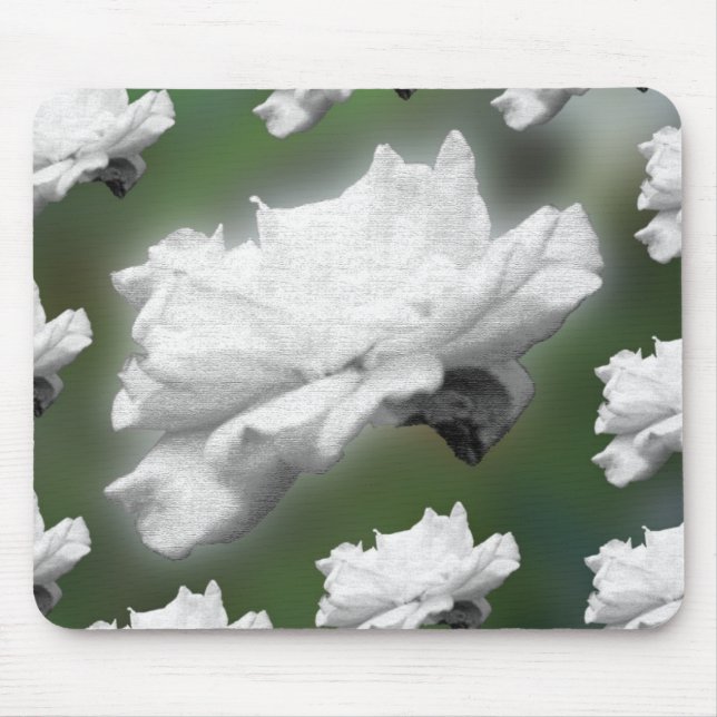 Fade to Green, white rose digital collage Mouse Pad (Front)