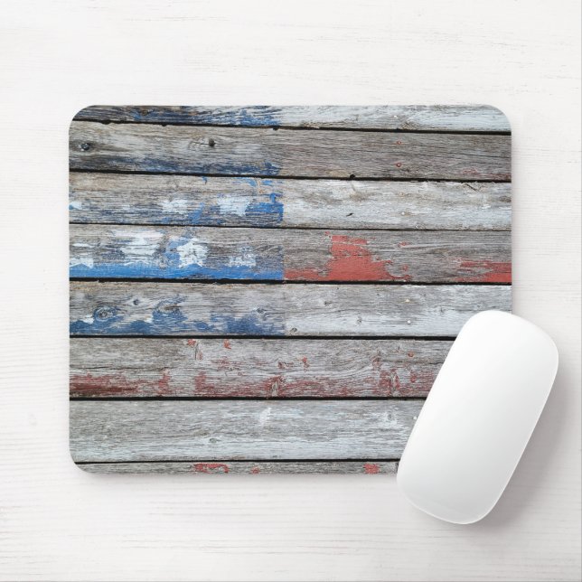 Faded American Flag on Wood Mouse Pad (With Mouse)