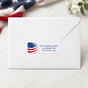 Faded American Flag Wave Return Address 