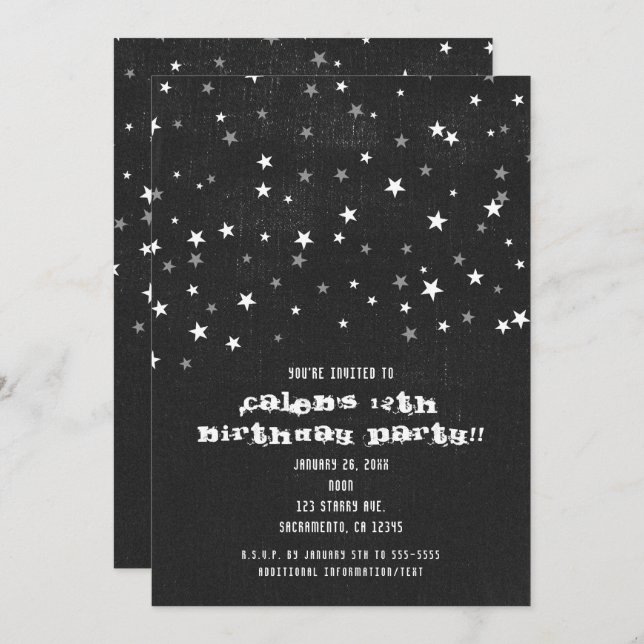 Faded Black Denim Starry Grunge Party Invitations (Front/Back)