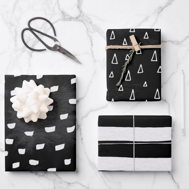 Faded Black White Doodle Shape Wrapping Paper Sheet (Front)