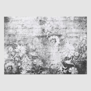 Faded Black & White Flowers Tissue Paper