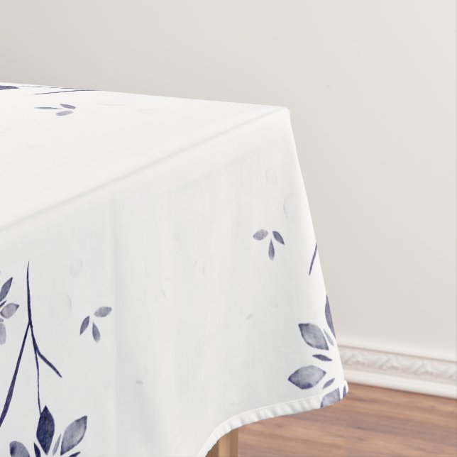 Faded Blue and White Floral Pattern Tablecloth (In Situ)