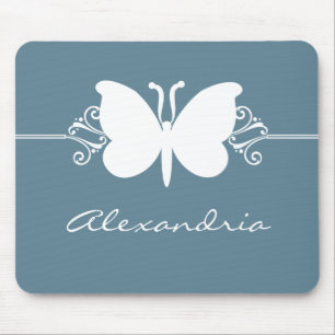 Faded Blue Butterfly Swirls Mousepad