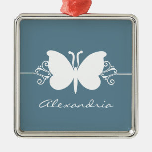 Faded Blue Butterfly Swirls Premium Ornament