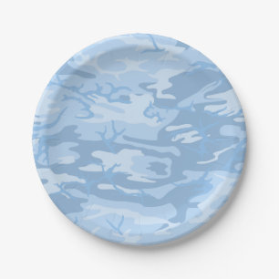 Faded Blue Camo Paper Plate