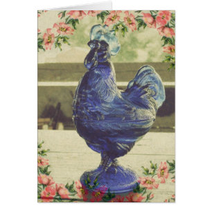Faded Blue Glass Roo Floral Border