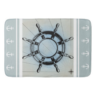 Faded Blue Nautical Themed Bath Mat