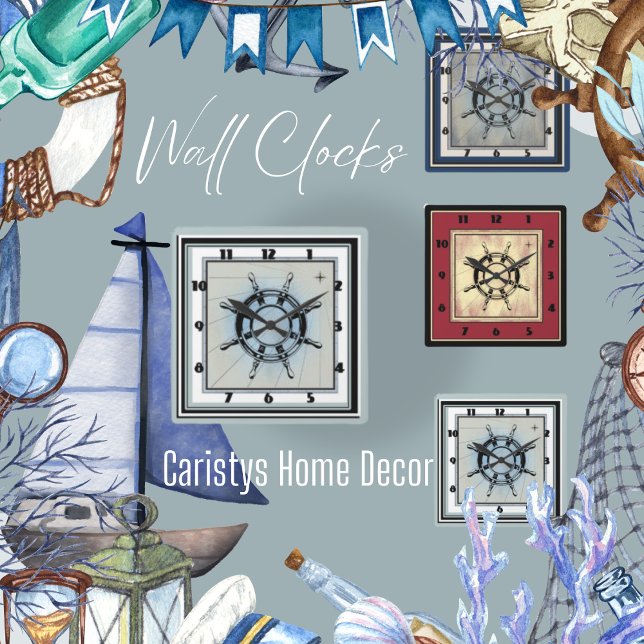 Faded Blue Nautical Themed  Square Wall Clock (Creator Uploaded)