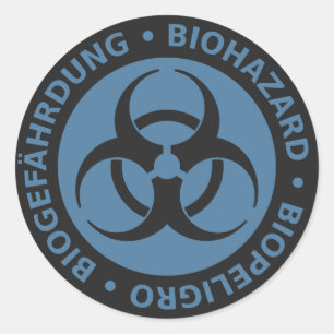 Faded Blue Trilingual Biohazard Warning Classic Round Sticker