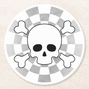 Faded Chequerboard with Skull & Crossbones T-Shirt Round Paper Coaster