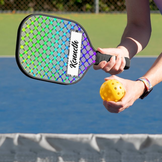 Faded Circle Grid by Kenneth Yoncich Pickleball Paddle (Insitu)