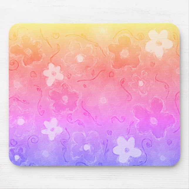 Faded Colourful Flowers Mouse Pad (Front)